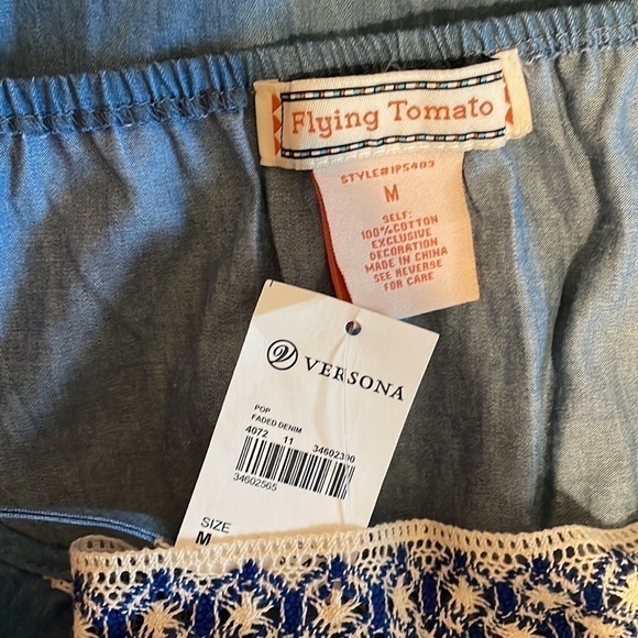 Flying Tomato Womens romper Medium jumper embroider Jean denim shorts blue tank - Picture 4 of 5